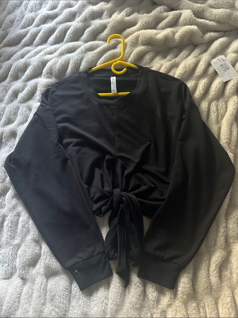 Alo Yoga Black Tie-Front Long Sleeve Top - Women Small